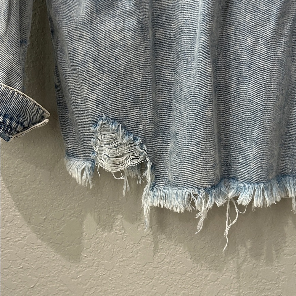 Risen Women's Light Wash Distressed Denim Shirt - Picture 10 of 11